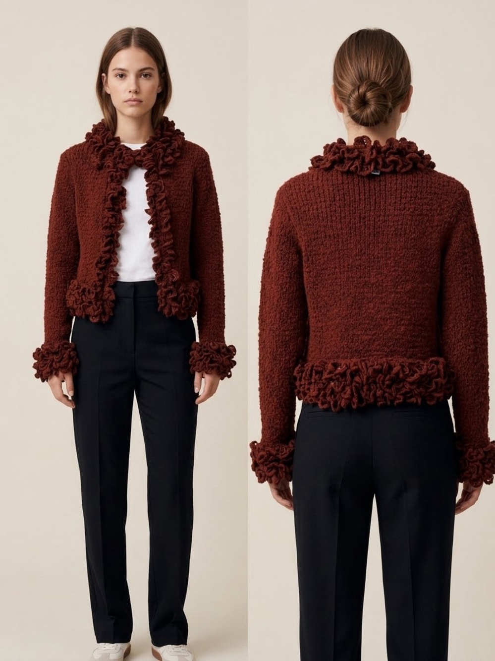 Zara Rust Ruffle-Trim Teddy Jacket